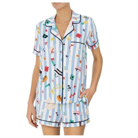 Kate Spade Brushed Jersey Beach Day Striped Pyjama Set ( S ) - Picture 1 of 3